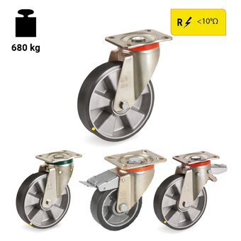 TR-65ESD-P-PT-Wheels with medium-heavy duty brackets and brackets with hardened ball race grooves